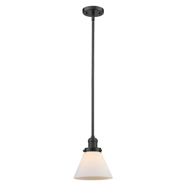 Innovations Lighting Large Cone Vintage 8" Oidimmable Led Rubbed Bronze Mini Pendant, Matte White Cased Glass 201S-OB-G41-LED